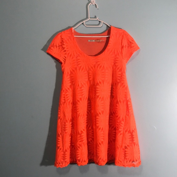 “Kimchi Blue” Neon Orange Lace Dress - Picture 2 of 4